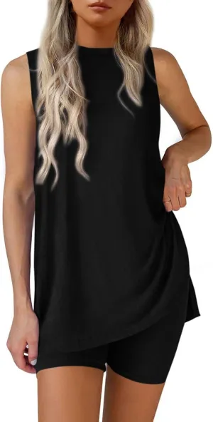 2 Piece Sets for Women Plus Size 2025 Summer Matching Lounge Shorts Tank Tops Set Travel Beach Spring Comfy Clothes
