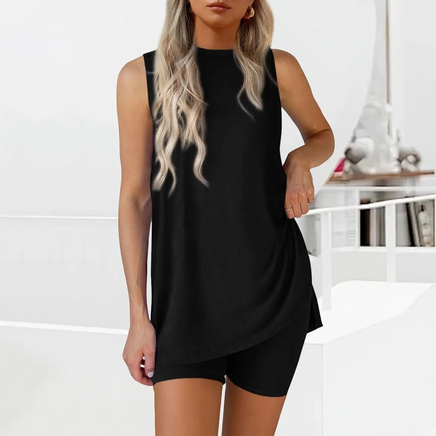 2 Piece Sets for Women Plus Size 2025 Summer Matching Lounge Shorts Tank Tops Set Travel Beach Spring Comfy Clothes
