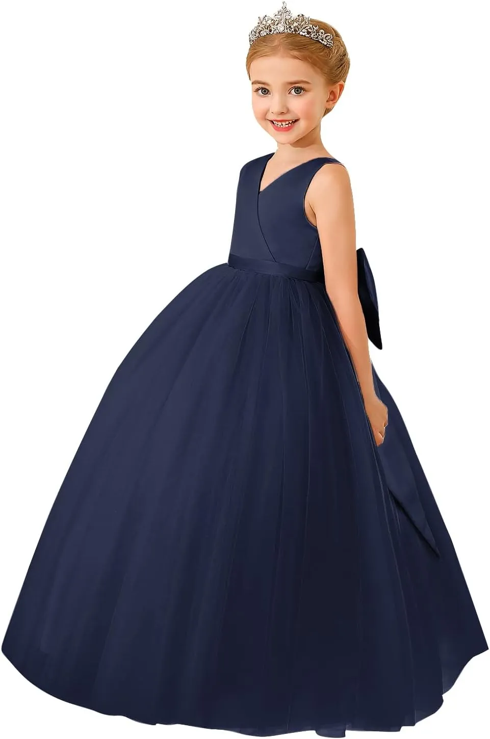 ABAO SISTER Flower Girls Satin Tulle Princess Pageant Dress for Wedding Kids Party Prom Ball Gowns Dresses