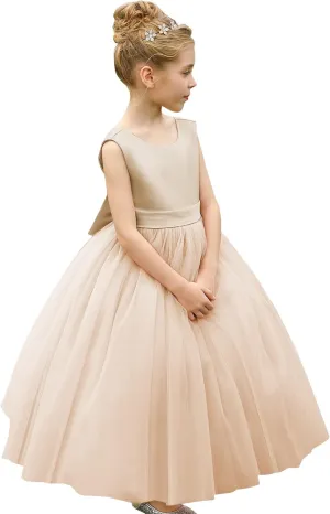 ABAO SISTER Flower Girls Satin Tulle Princess Pageant Dress for Wedding Kids Party Prom Ball Gowns Dresses