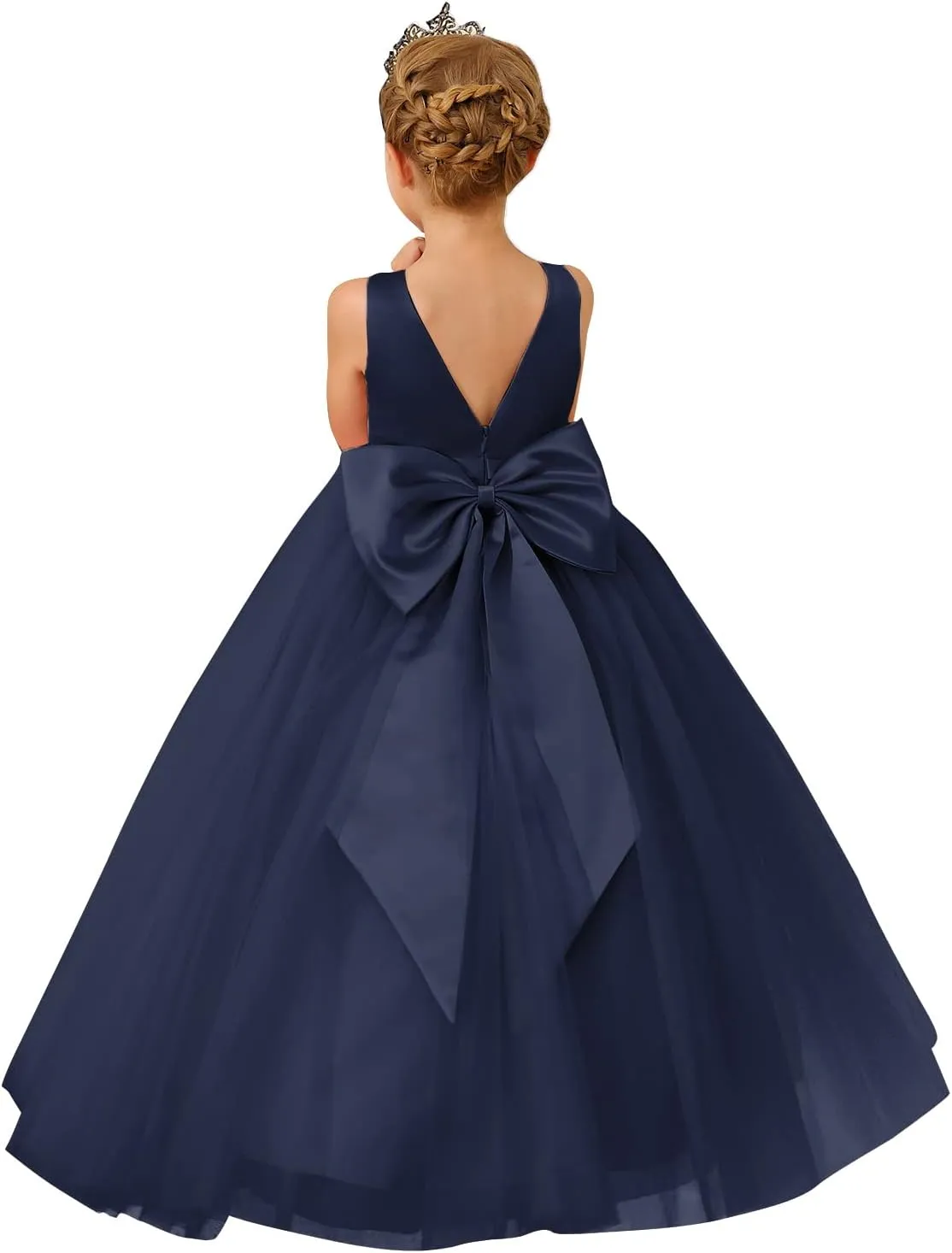 ABAO SISTER Flower Girls Satin Tulle Princess Pageant Dress for Wedding Kids Party Prom Ball Gowns Dresses