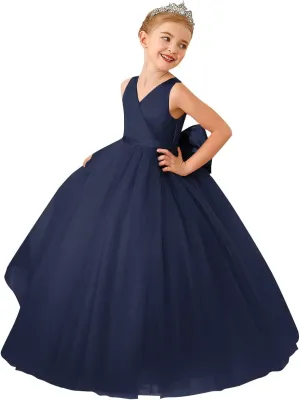 ABAO SISTER Flower Girls Satin Tulle Princess Pageant Dress for Wedding Kids Party Prom Ball Gowns Dresses