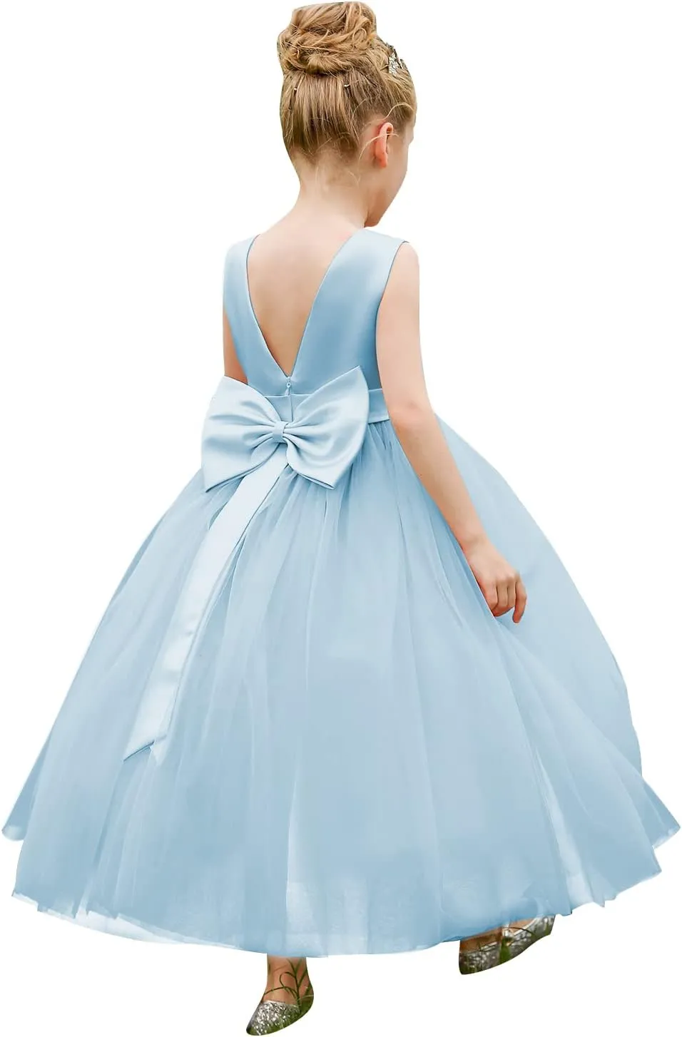 ABAO SISTER Flower Girls Satin Tulle Princess Pageant Dress for Wedding Kids Party Prom Ball Gowns Dresses