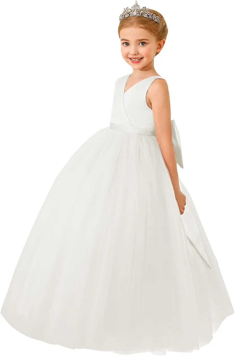 ABAO SISTER Flower Girls Satin Tulle Princess Pageant Dress for Wedding Kids Party Prom Ball Gowns Dresses