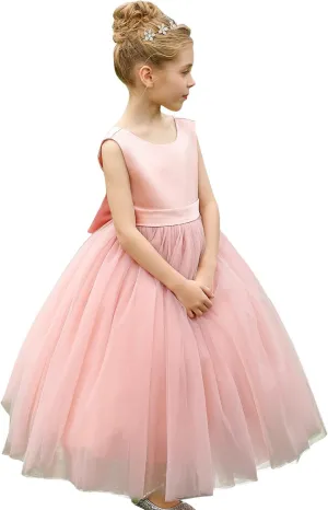 ABAO SISTER Flower Girls Satin Tulle Princess Pageant Dress for Wedding Kids Party Prom Ball Gowns Dresses