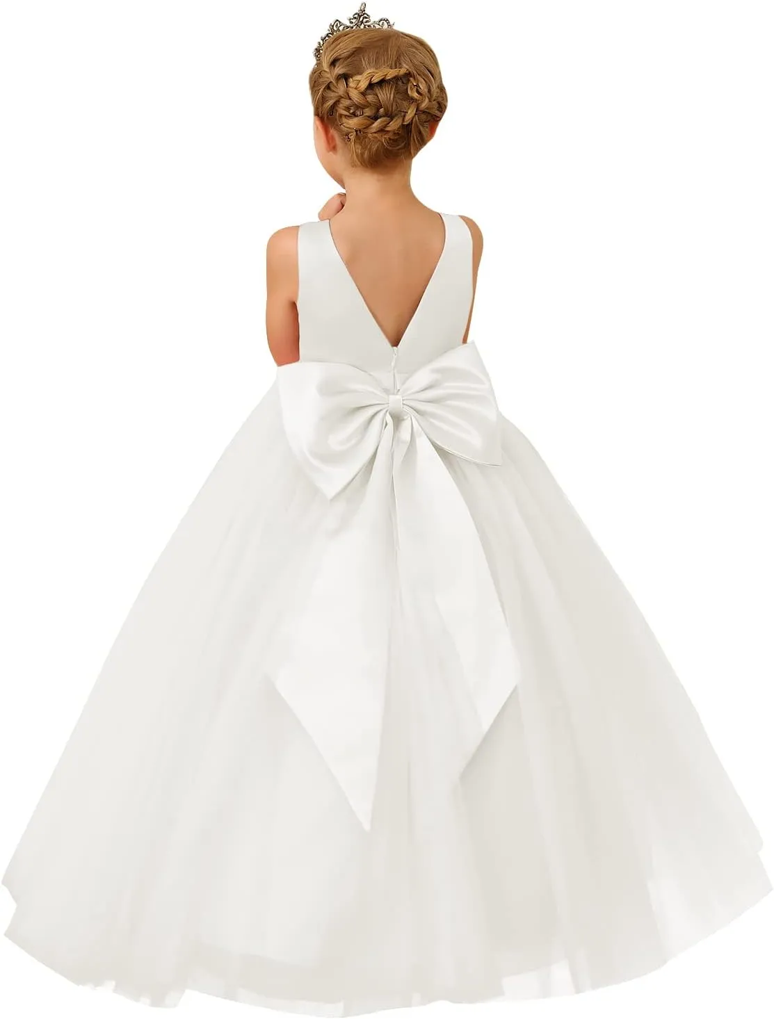 ABAO SISTER Flower Girls Satin Tulle Princess Pageant Dress for Wedding Kids Party Prom Ball Gowns Dresses