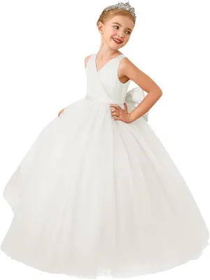 ABAO SISTER Flower Girls Satin Tulle Princess Pageant Dress for Wedding Kids Party Prom Ball Gowns Dresses