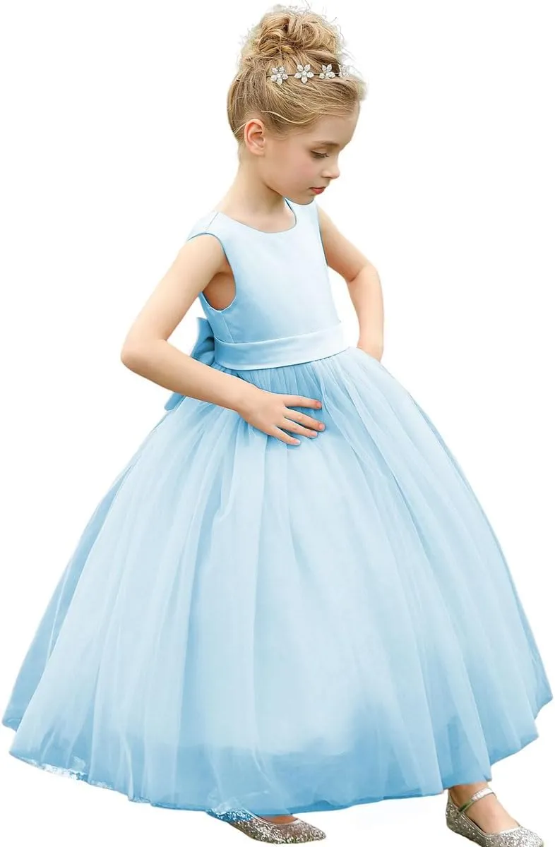 ABAO SISTER Flower Girls Satin Tulle Princess Pageant Dress for Wedding Kids Party Prom Ball Gowns Dresses