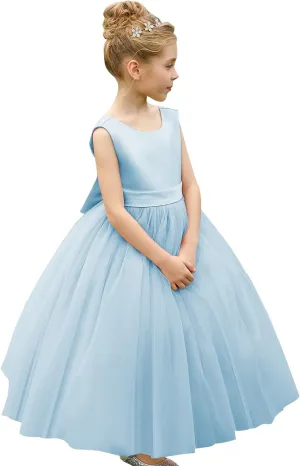 ABAO SISTER Flower Girls Satin Tulle Princess Pageant Dress for Wedding Kids Party Prom Ball Gowns Dresses