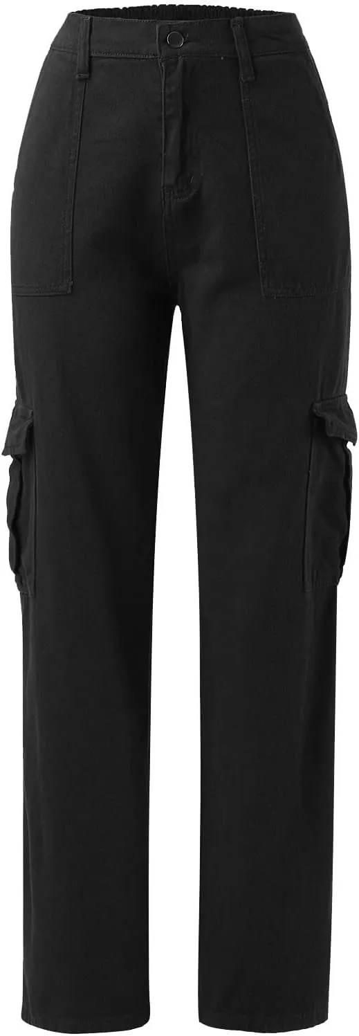 Adjustable Straight Fit Cargo High Waist Baggy Hiking Pant with Multi Pockets Women Wide Leg Parachute Trousers