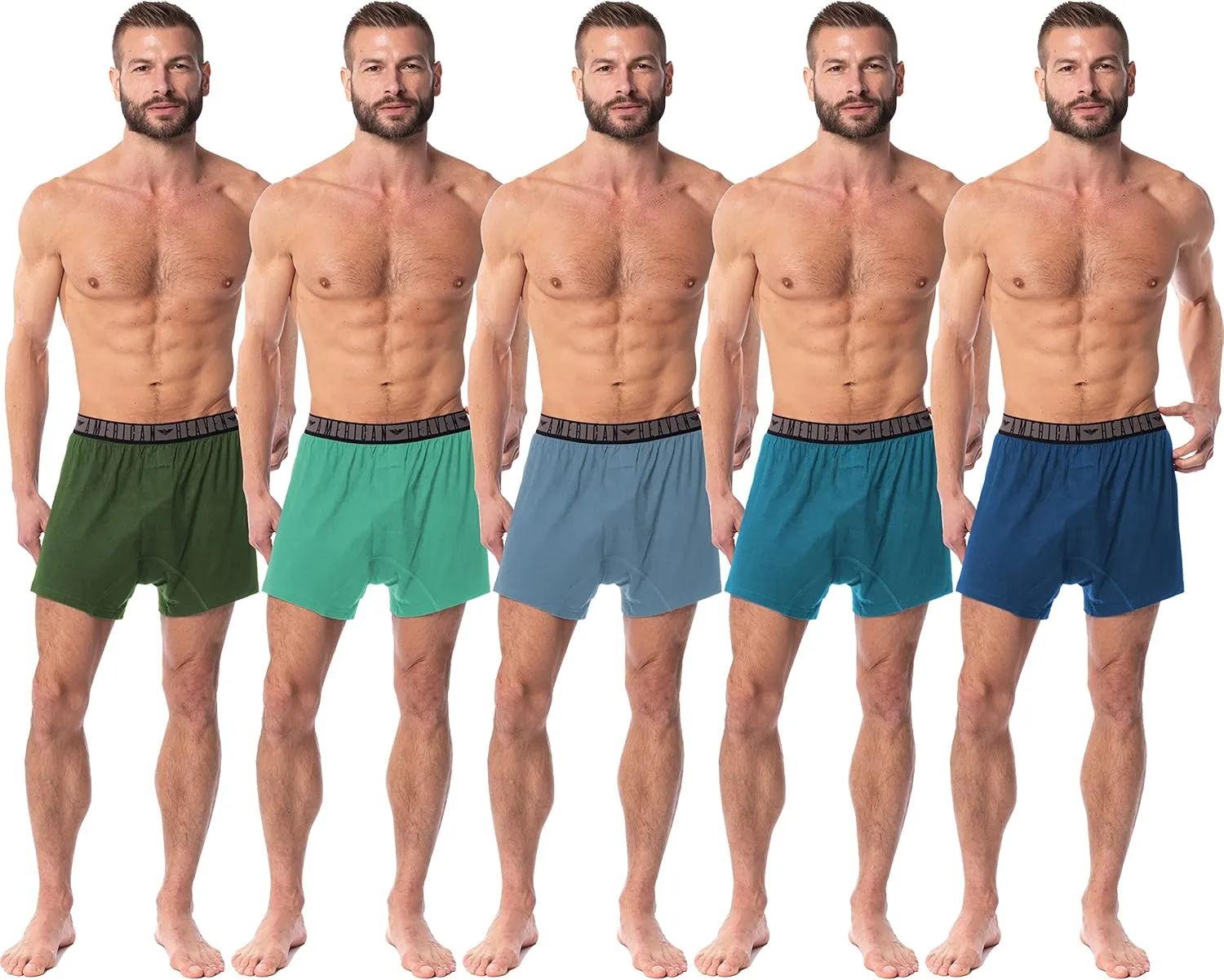 AMERICAN HEAVEN Boxers for Men | 5 Pack Cotton Rayon Stretch Cool Comfortable Breathable Boxer Short Underwear