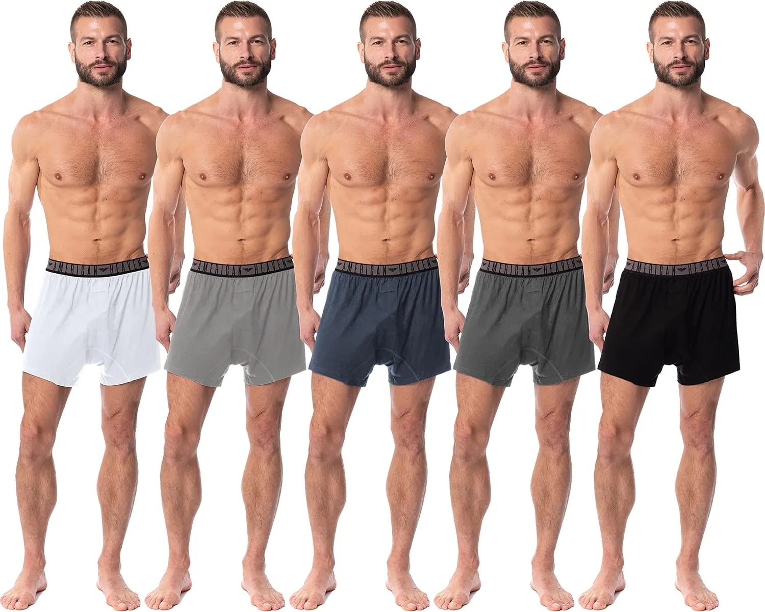 AMERICAN HEAVEN Boxers for Men | 5 Pack Cotton Rayon Stretch Cool Comfortable Breathable Boxer Short Underwear