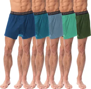 AMERICAN HEAVEN Boxers for Men | 5 Pack Cotton Rayon Stretch Cool Comfortable Breathable Boxer Short Underwear