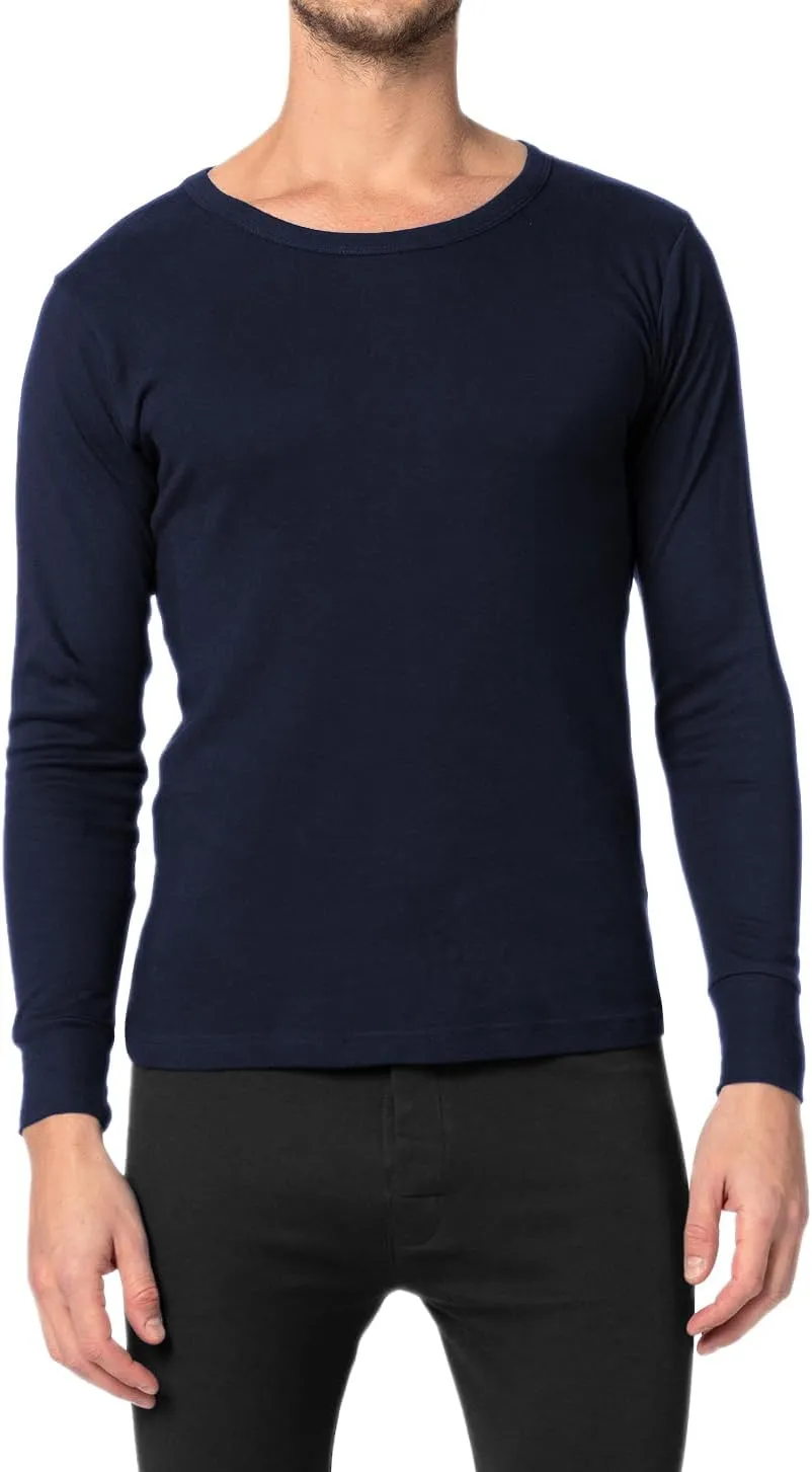 Andrew Scott Men's 3 Pack - Long Sleeve Thermal Baselayer Crew Neck Shirt | 100% Cotton Flat Knit
