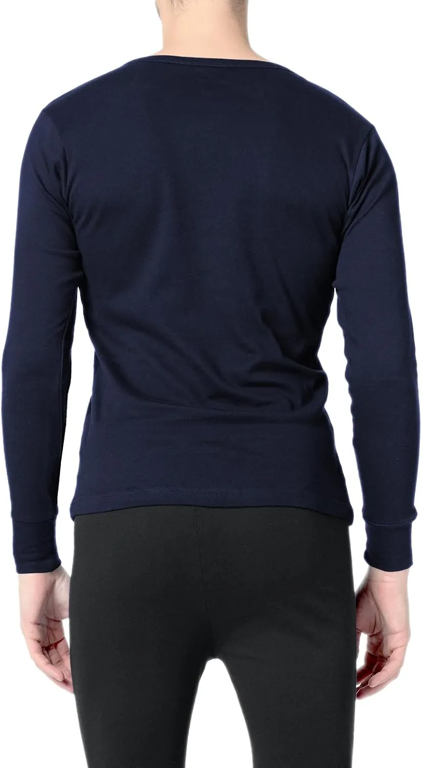 Andrew Scott Men's 3 Pack - Long Sleeve Thermal Baselayer Crew Neck Shirt | 100% Cotton Flat Knit