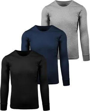 Andrew Scott Men's 3 Pack - Long Sleeve Thermal Baselayer Crew Neck Shirt | 100% Cotton Flat Knit