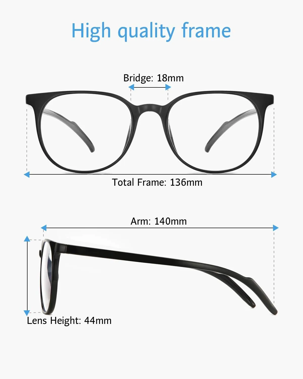 ANRRI Blue Light Blocking Glasses Stylish Round Lightweight Eyeglasses Black Frame Filter Blue Light Computer Game Glasses