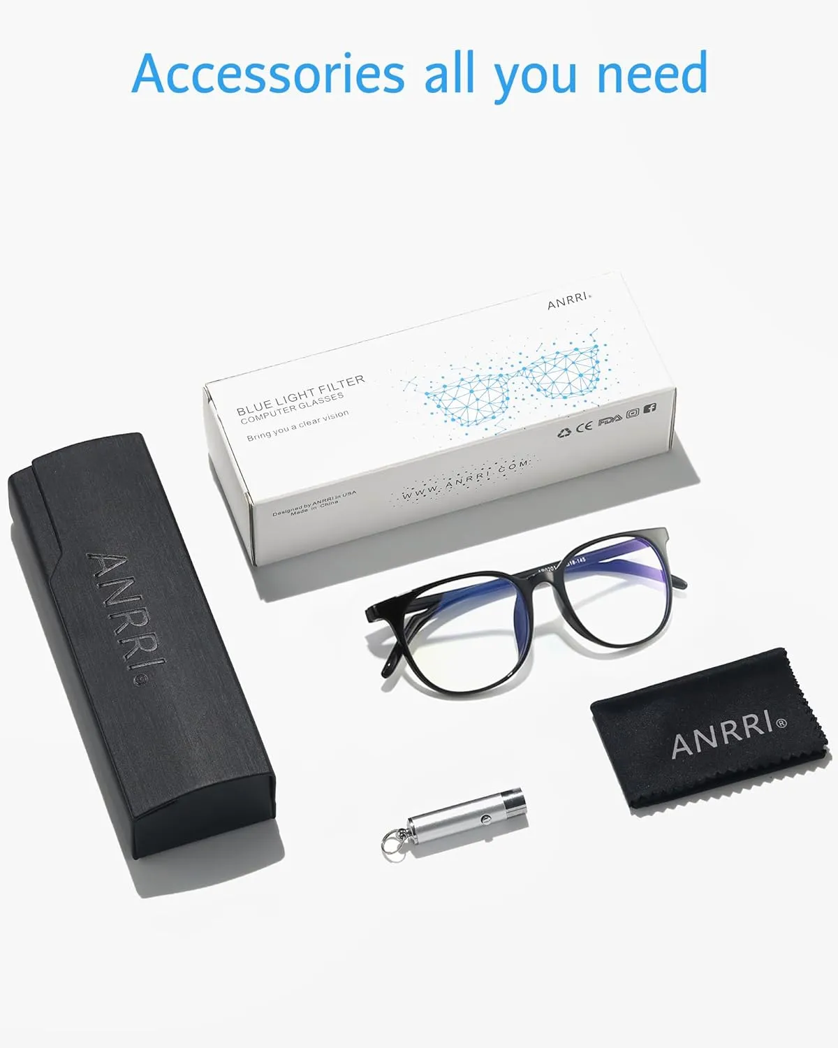 ANRRI Blue Light Blocking Glasses Stylish Round Lightweight Eyeglasses Black Frame Filter Blue Light Computer Game Glasses