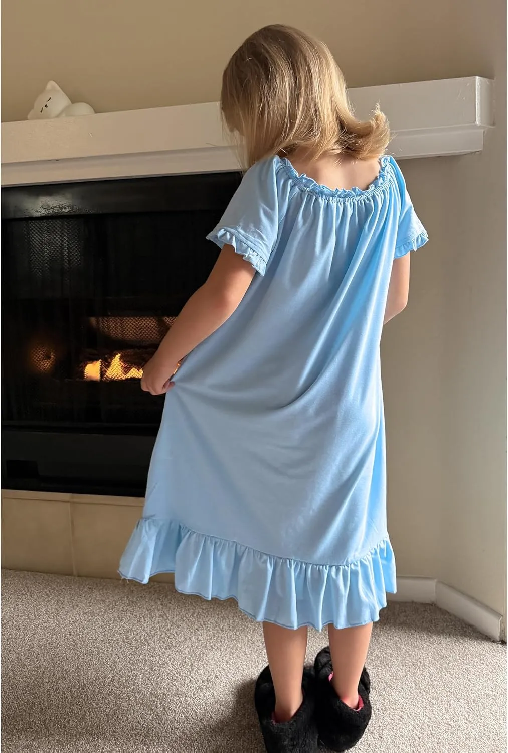Arshiner Girls Nightgowns Sleepwear Short Sleeve Victorian Pajama Dress Soft Princess Sleepshirt for 3-12 Years Kids