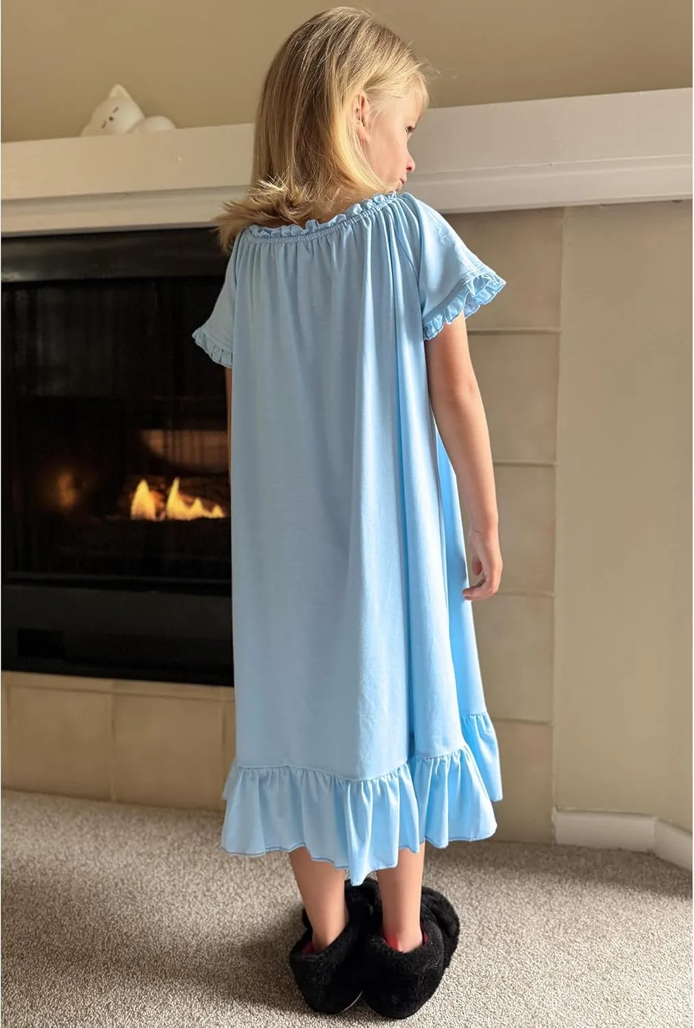 Arshiner Girls Nightgowns Sleepwear Short Sleeve Victorian Pajama Dress Soft Princess Sleepshirt for 3-12 Years Kids