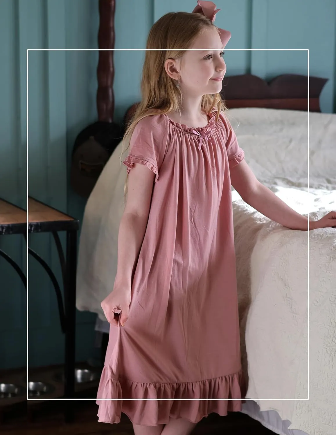 Arshiner Girls Nightgowns Sleepwear Short Sleeve Victorian Pajama Dress Soft Princess Sleepshirt for 3-12 Years Kids