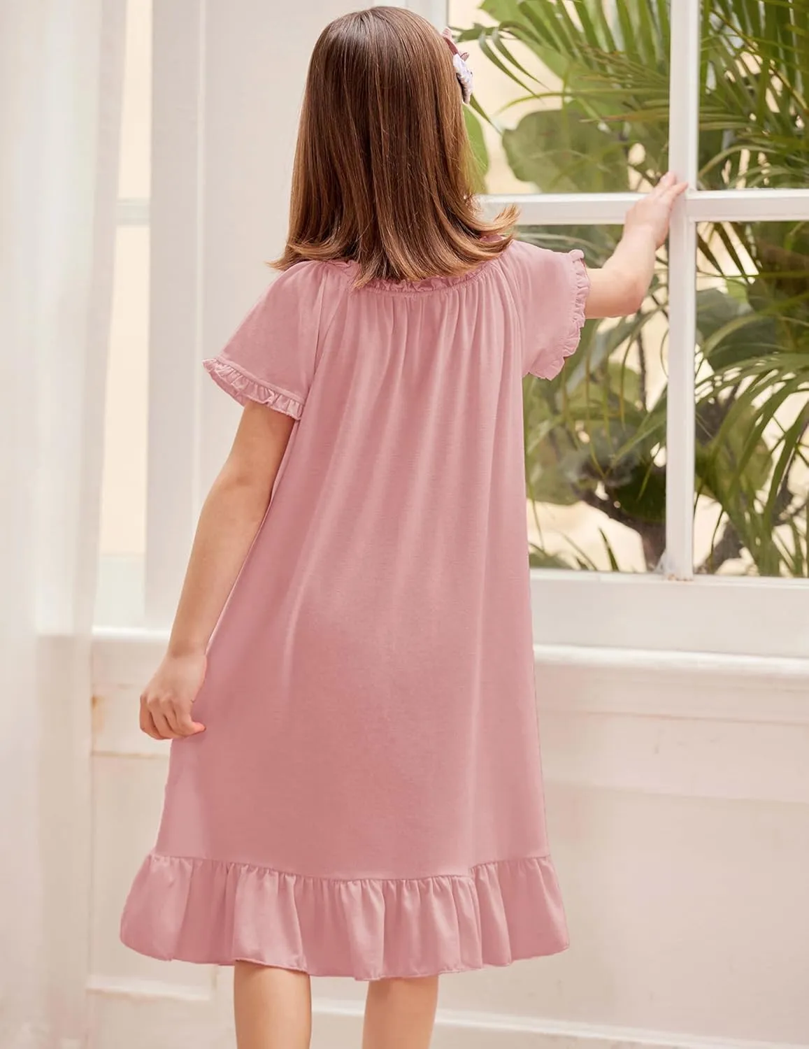 Arshiner Girls Nightgowns Sleepwear Short Sleeve Victorian Pajama Dress Soft Princess Sleepshirt for 3-12 Years Kids