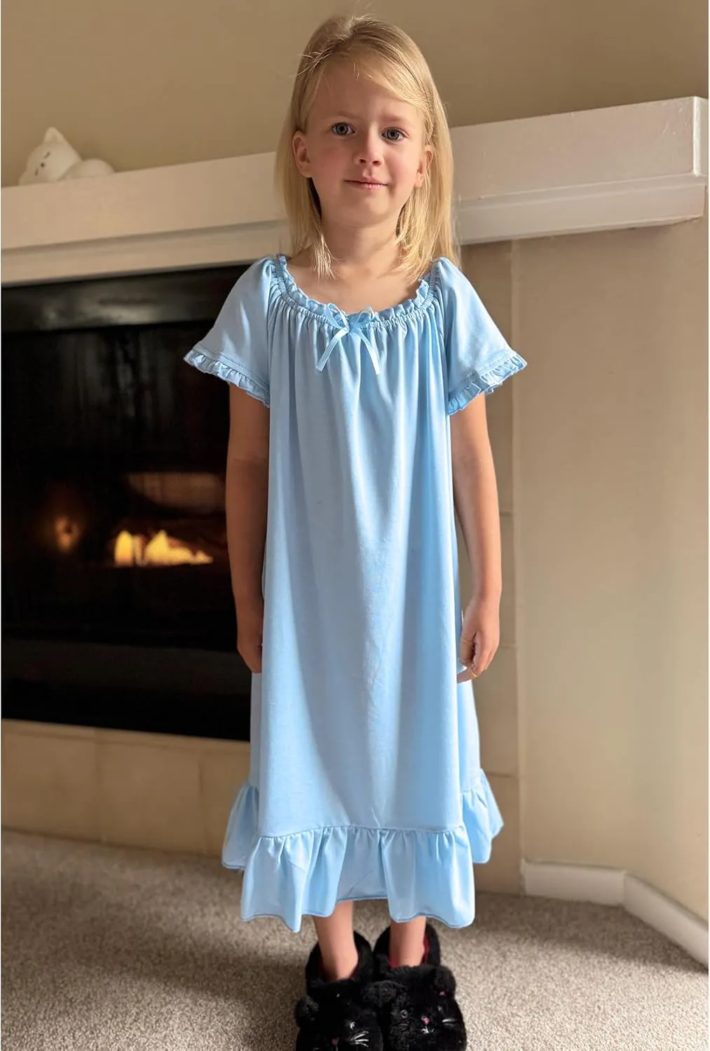 Arshiner Girls Nightgowns Sleepwear Short Sleeve Victorian Pajama Dress Soft Princess Sleepshirt for 3-12 Years Kids