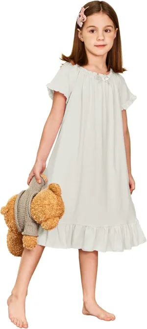 Arshiner Girls Nightgowns Sleepwear Short Sleeve Victorian Pajama Dress Soft Princess Sleepshirt for 3-12 Years Kids