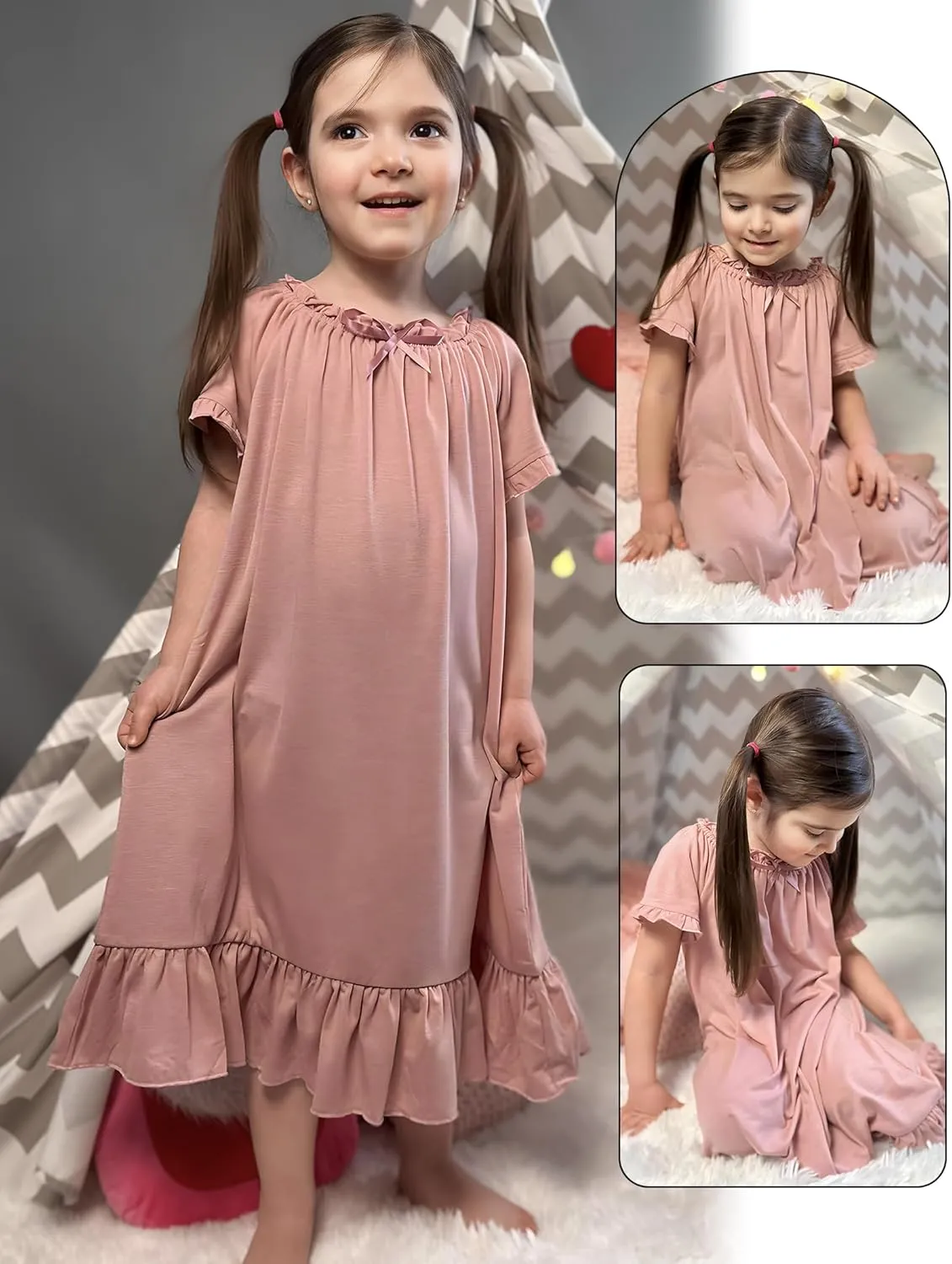 Arshiner Girls Nightgowns Sleepwear Short Sleeve Victorian Pajama Dress Soft Princess Sleepshirt for 3-12 Years Kids