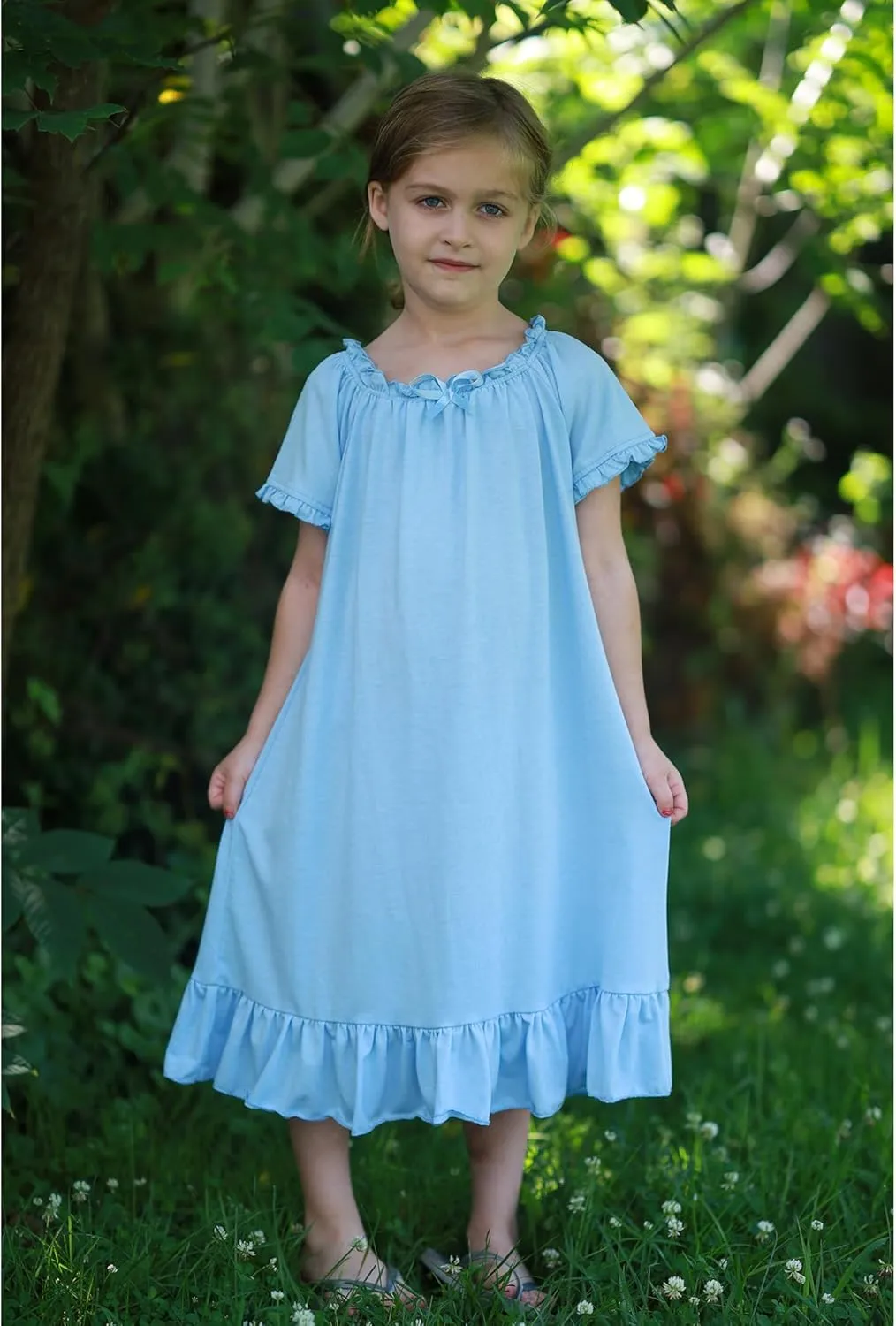 Arshiner Girls Nightgowns Sleepwear Short Sleeve Victorian Pajama Dress Soft Princess Sleepshirt for 3-12 Years Kids