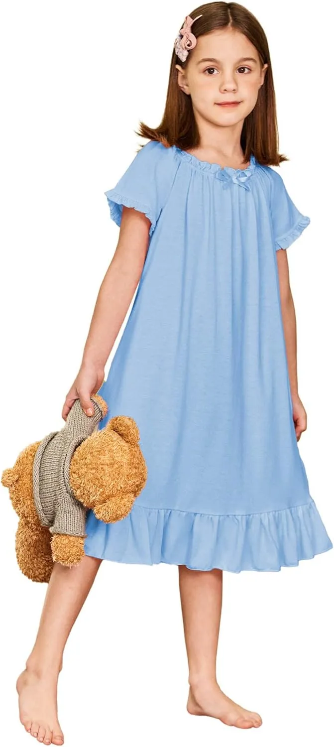 Arshiner Girls Nightgowns Sleepwear Short Sleeve Victorian Pajama Dress Soft Princess Sleepshirt for 3-12 Years Kids