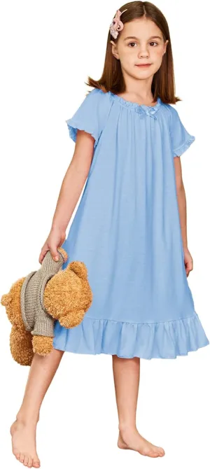 Arshiner Girls Nightgowns Sleepwear Short Sleeve Victorian Pajama Dress Soft Princess Sleepshirt for 3-12 Years Kids