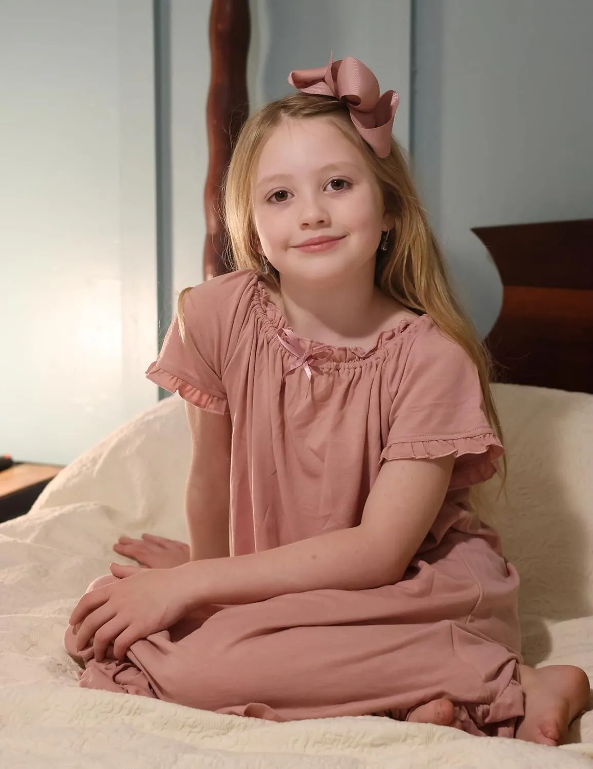 Arshiner Girls Nightgowns Sleepwear Short Sleeve Victorian Pajama Dress Soft Princess Sleepshirt for 3-12 Years Kids