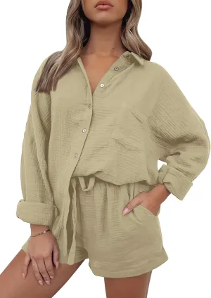 AUTOMET 2 Piece Sets For Women Lounge Wear Matching Two Piece Pajama Fashion Oversized Shirts And Shorts Spring Outfit 2025