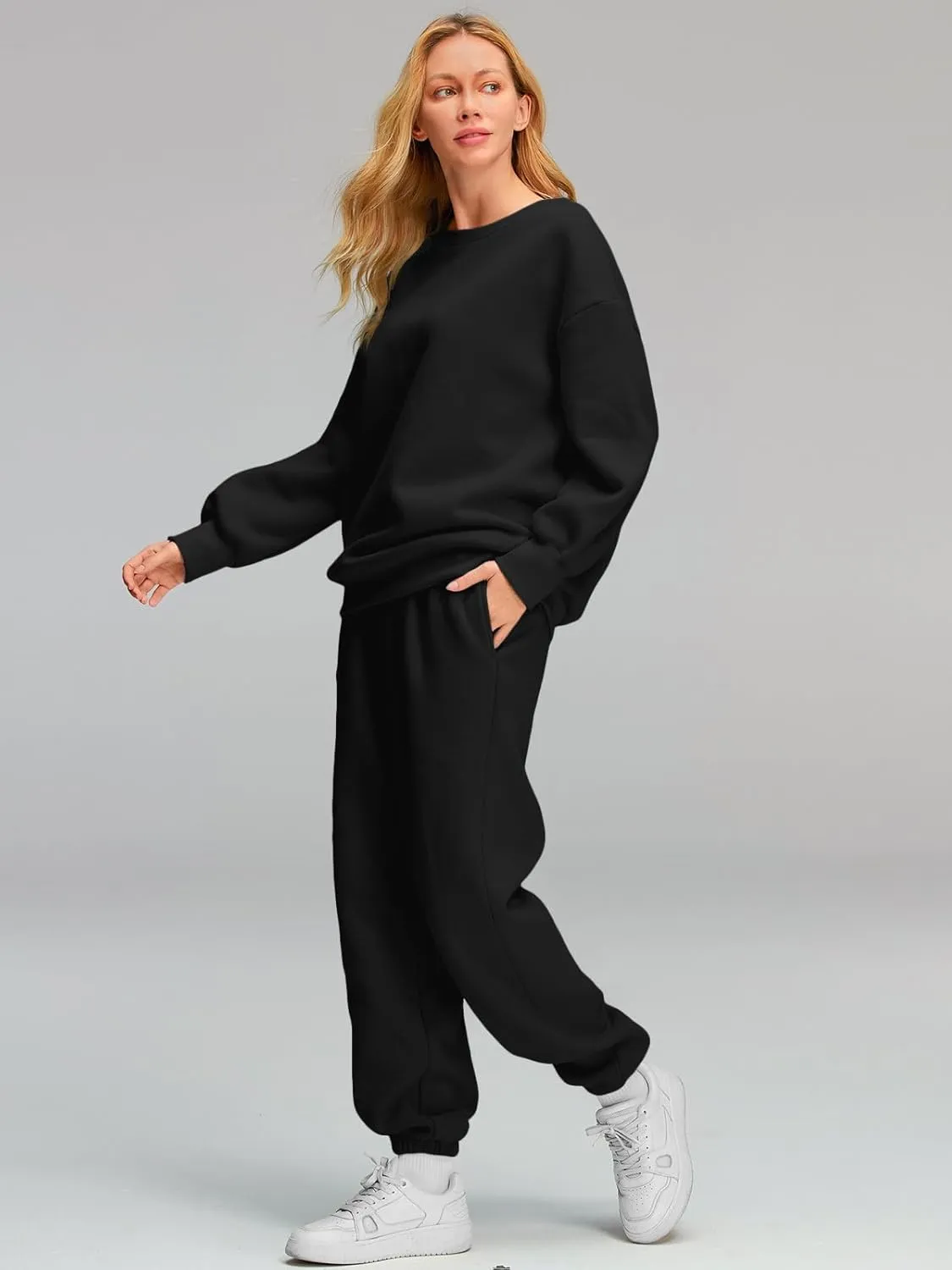 AUTOMET Womens 2 Piece Outfits Sweatsuit Oversized Sweatshirt Lounge Sets Baggy Sweatpants Fall Fashion with Pockets