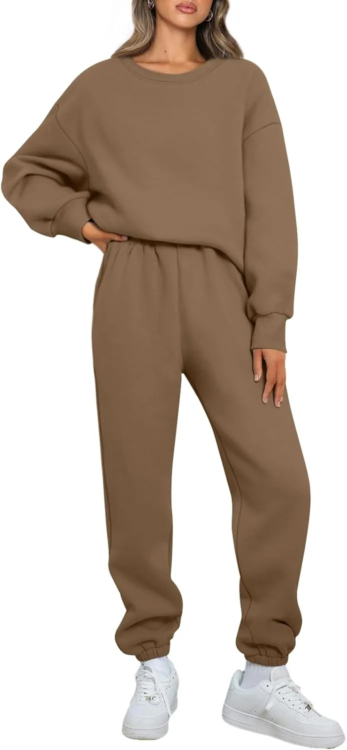 AUTOMET Womens 2 Piece Outfits Sweatsuit Oversized Sweatshirt Lounge Sets Baggy Sweatpants Fall Fashion with Pockets