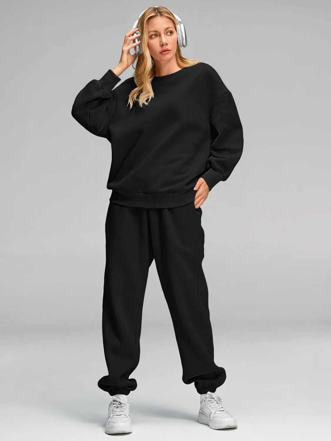 AUTOMET Womens 2 Piece Outfits Sweatsuit Oversized Sweatshirt Lounge Sets Baggy Sweatpants Fall Fashion with Pockets