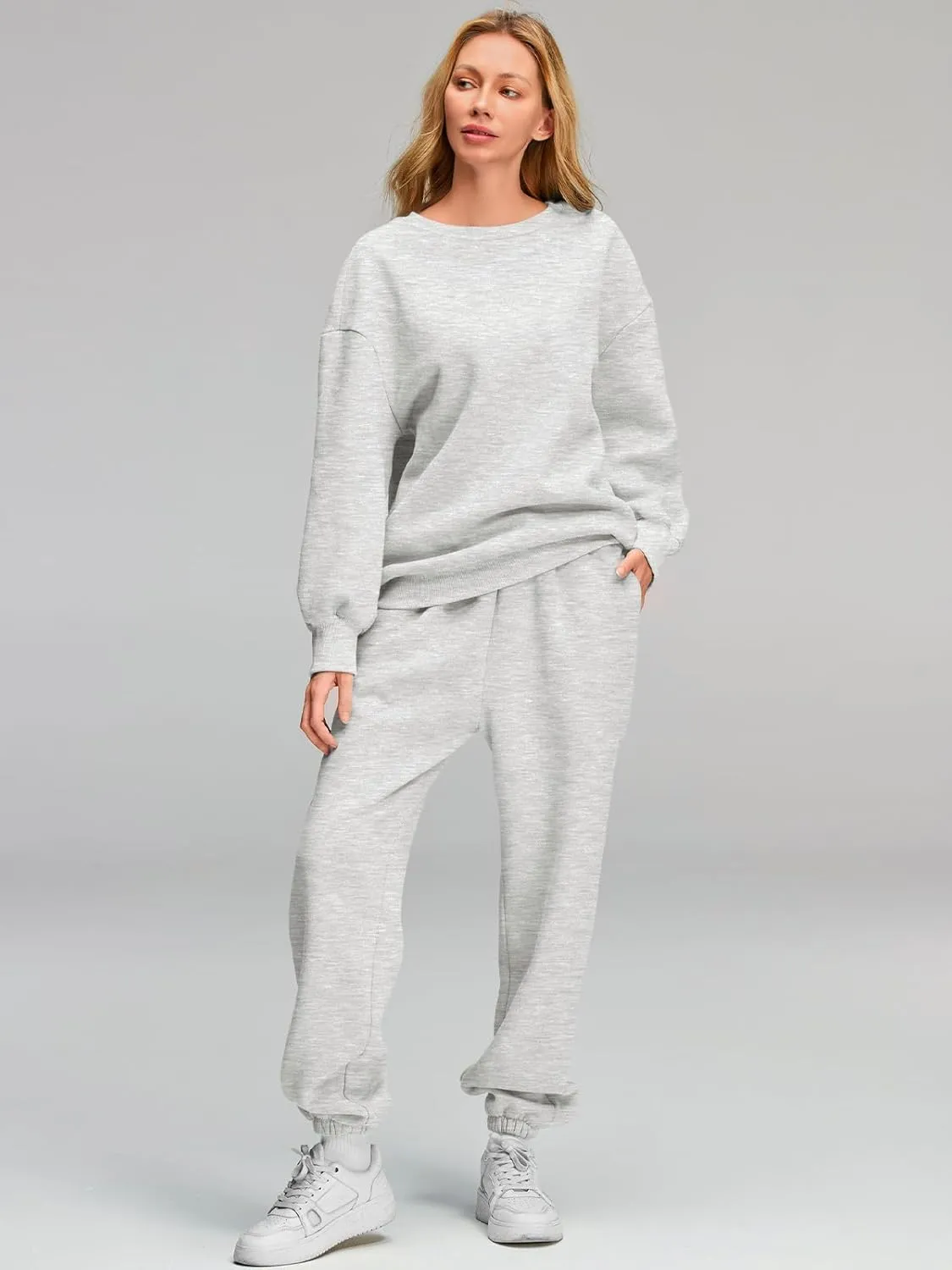 AUTOMET Womens 2 Piece Outfits Sweatsuit Oversized Sweatshirt Lounge Sets Baggy Sweatpants Fall Fashion with Pockets