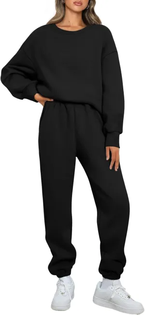 AUTOMET Womens 2 Piece Outfits Sweatsuit Oversized Sweatshirt Lounge Sets Baggy Sweatpants Fall Fashion with Pockets