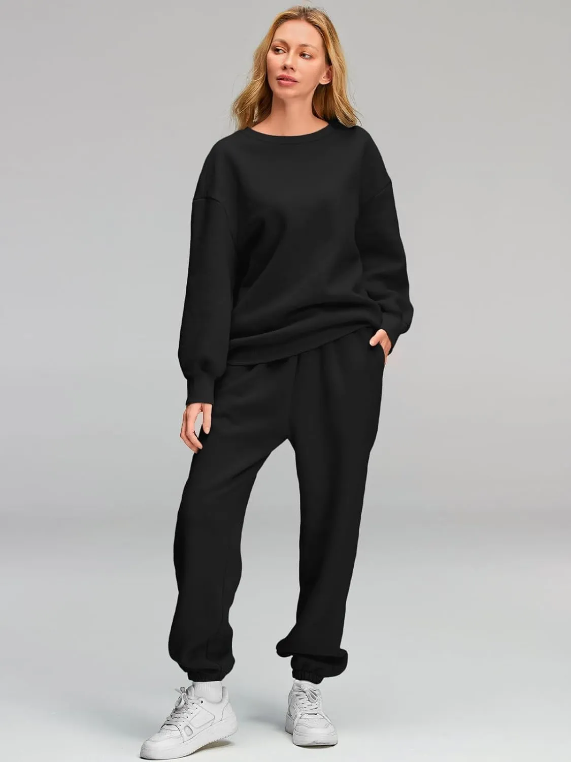AUTOMET Womens 2 Piece Outfits Sweatsuit Oversized Sweatshirt Lounge Sets Baggy Sweatpants Fall Fashion with Pockets