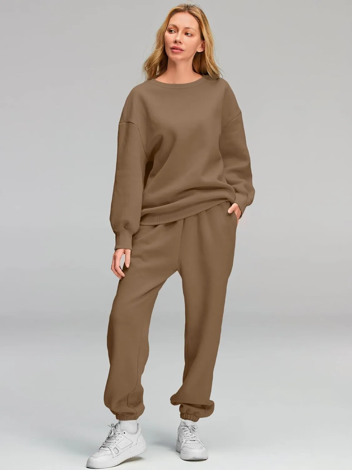 AUTOMET Womens 2 Piece Outfits Sweatsuit Oversized Sweatshirt Lounge Sets Baggy Sweatpants Fall Fashion with Pockets