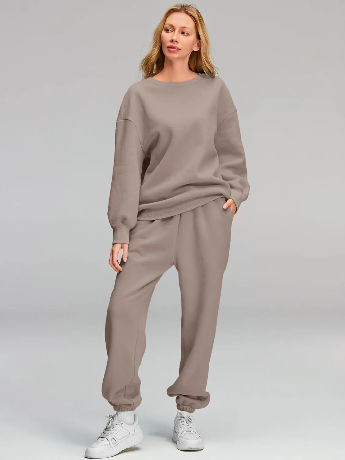 AUTOMET Womens 2 Piece Outfits Sweatsuit Oversized Sweatshirt Lounge Sets Baggy Sweatpants Fall Fashion with Pockets