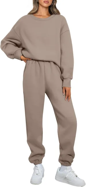 AUTOMET Womens 2 Piece Outfits Sweatsuit Oversized Sweatshirt Lounge Sets Baggy Sweatpants Fall Fashion with Pockets