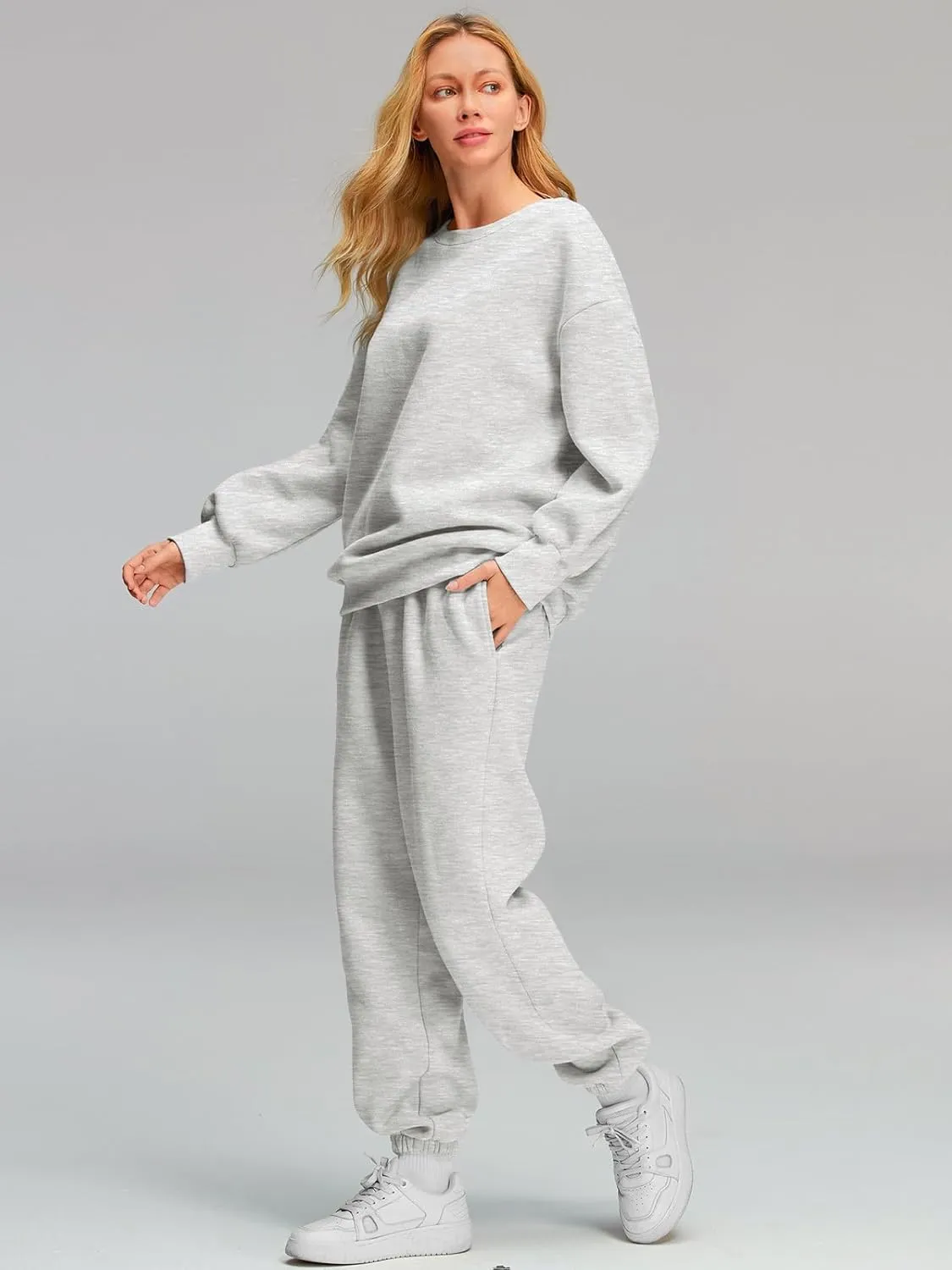 AUTOMET Womens 2 Piece Outfits Sweatsuit Oversized Sweatshirt Lounge Sets Baggy Sweatpants Fall Fashion with Pockets