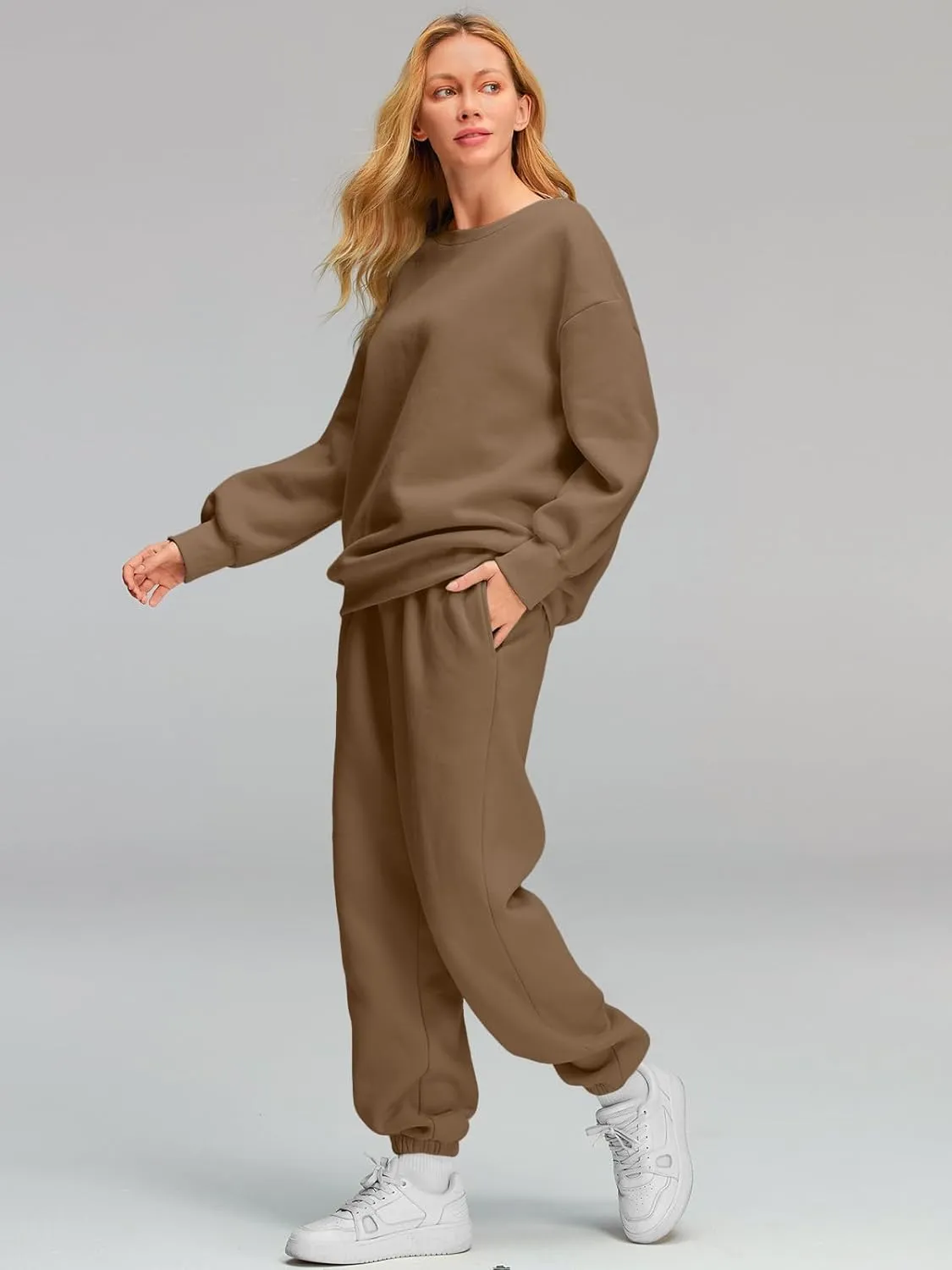 AUTOMET Womens 2 Piece Outfits Sweatsuit Oversized Sweatshirt Lounge Sets Baggy Sweatpants Fall Fashion with Pockets