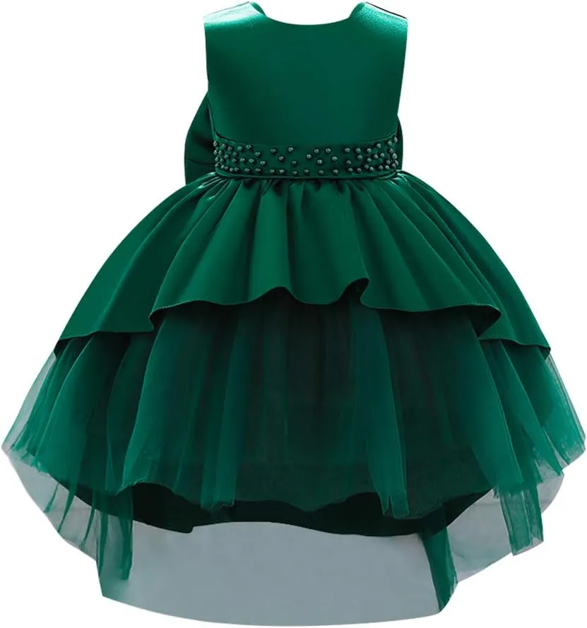 Baby Girls Dress Formal Bowknot Tutu Backless Puffy Tulle Gowns Princess Wedding Baptism Pageant Birthday Party Wear