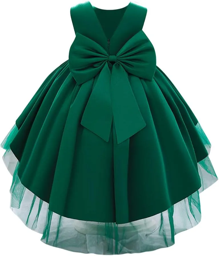 Baby Girls Dress Formal Bowknot Tutu Backless Puffy Tulle Gowns Princess Wedding Baptism Pageant Birthday Party Wear