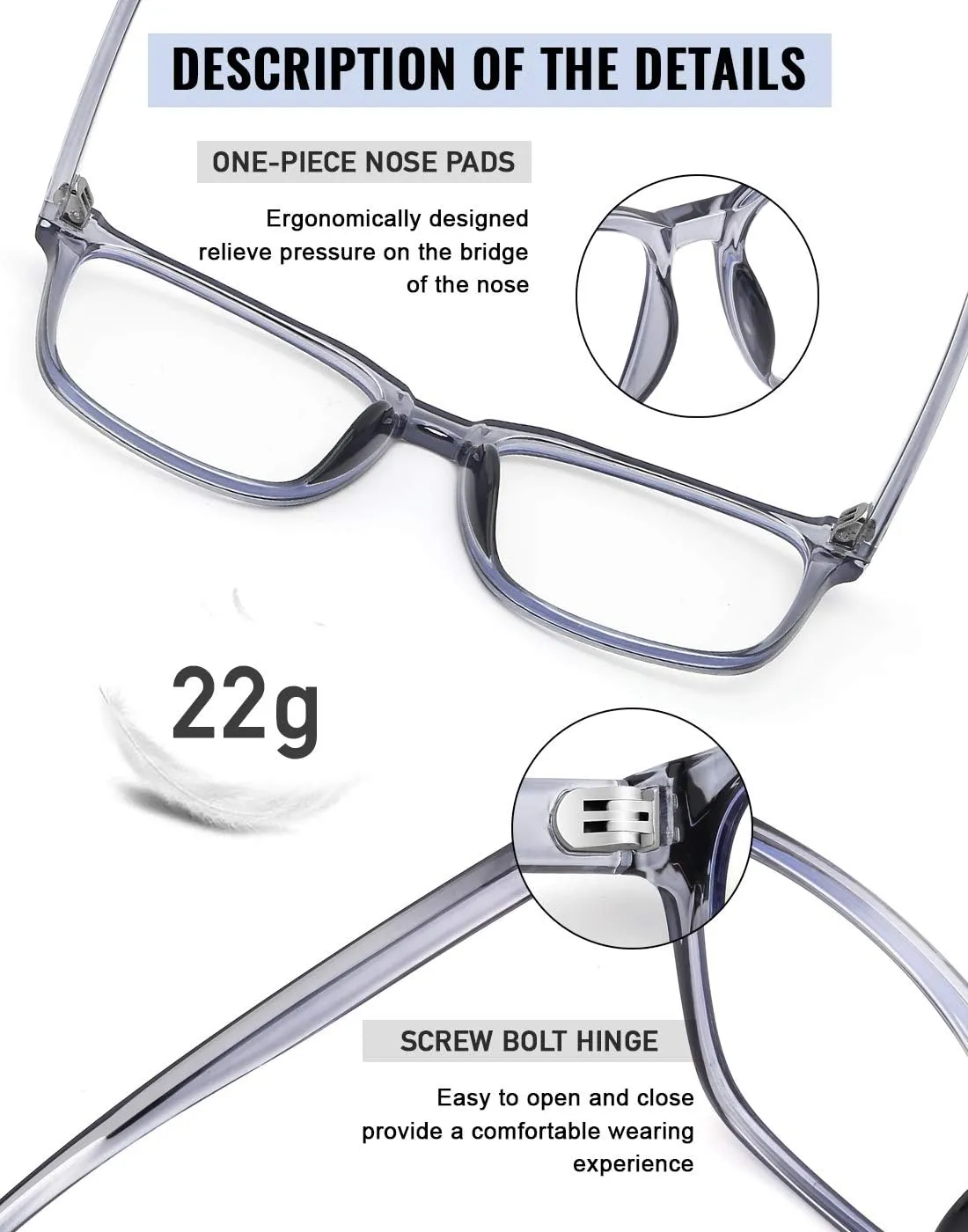 Blue Light Blocking Glasses Oversized Square Computer Glasses Anti Blue Light for Women Men