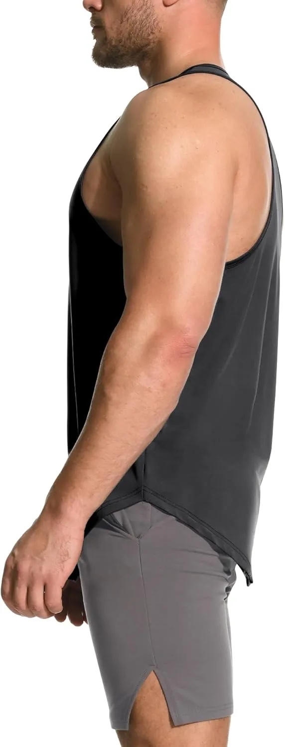 BROKIG Mens Irregular Gym Workout Stringer Tanks, Bodybuilding Athletic Training Tank Top UPF 40  Muscle Tank Sleeveless