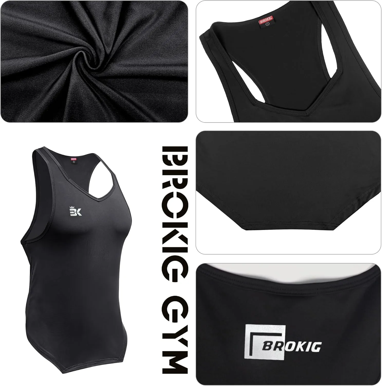 BROKIG Mens Irregular Gym Workout Stringer Tanks, Bodybuilding Athletic Training Tank Top UPF 40  Muscle Tank Sleeveless